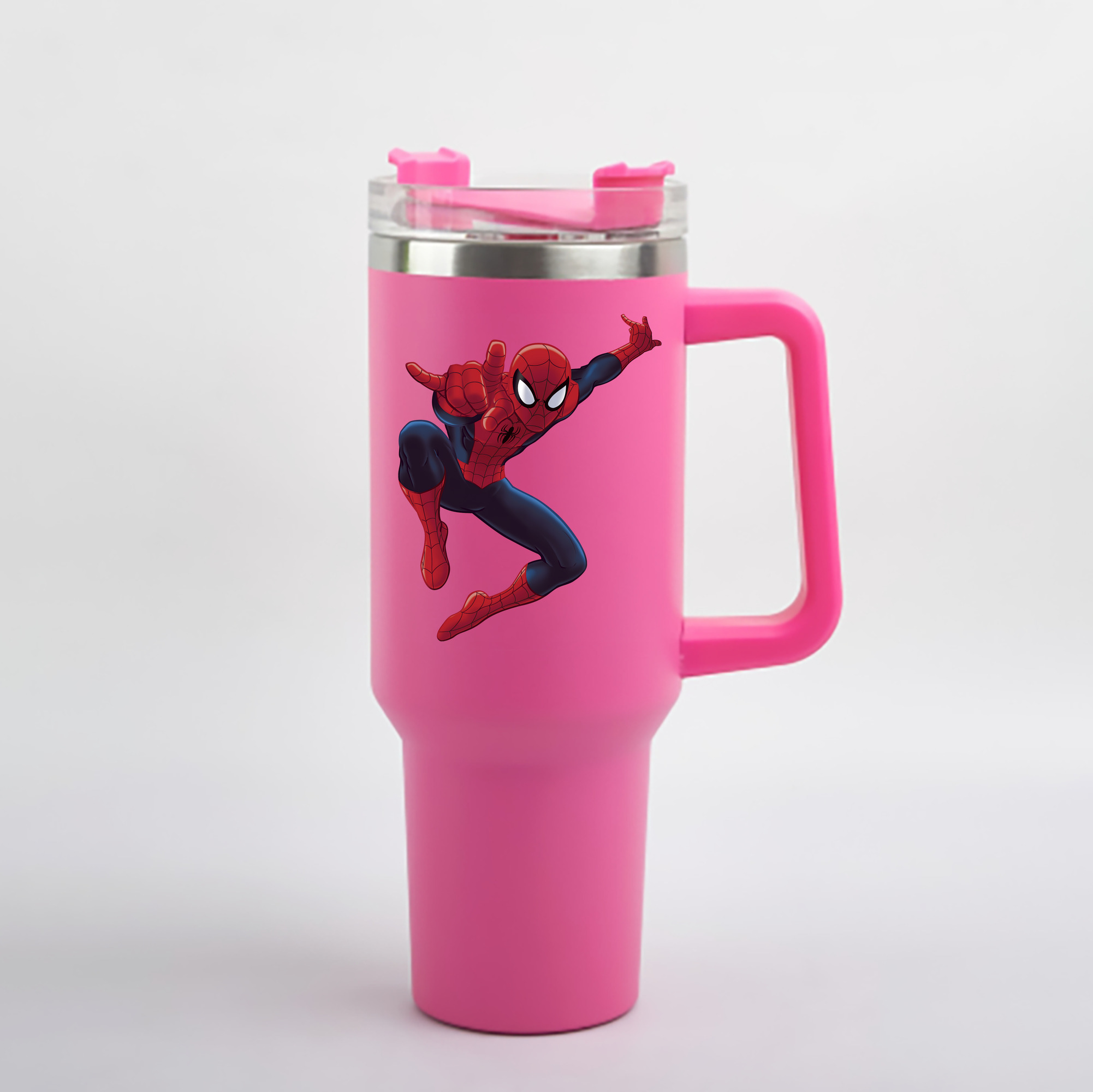 （画像用） Spider Man スパイダーマン 1200mL車用タンブラー - クリスタルステッカー（プラスチックストロー付き）